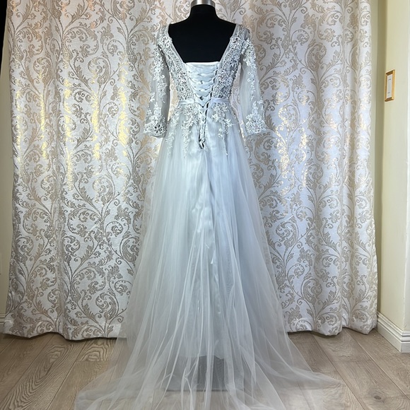 NEW Women's Formal Embroidery Lace up Long Evening Gown prom dress - Picture 6 of 8